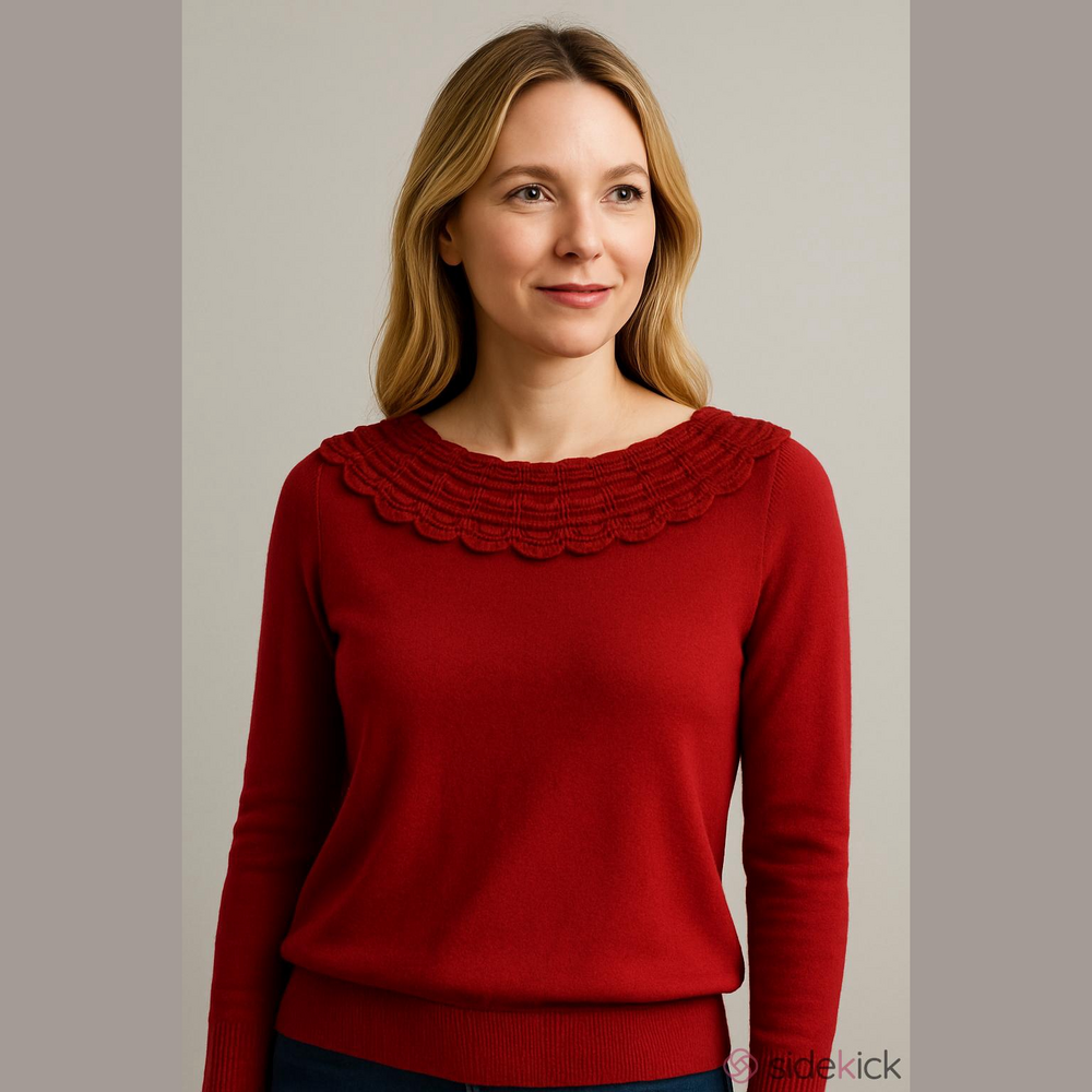 Boden Red Scalloped-Collar Tie Back Jumper Wool Blend Sweater Sz 12